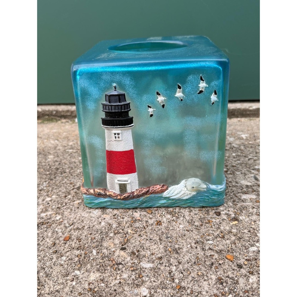 Lighthouse Seagulls Tissue Box Cover Nautical Coastal Decor Ocean Sea Home‎